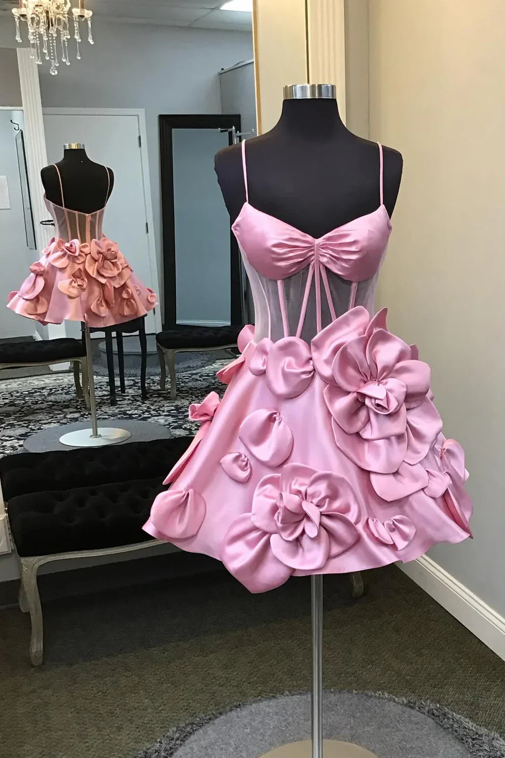 Vestido corto de satén rosa con tirantes finos para fiesta de verano, ideal para 20 cumpleaños, 18 cumpleaños, DP1172