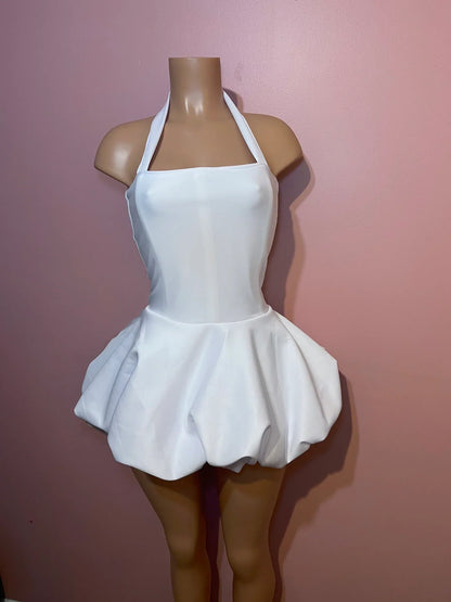 Vestido corto de satén blanco con cuello halter y corte en A, sexy, para cumpleaños de verano, minivestido de fiesta para 16 años, DP1173