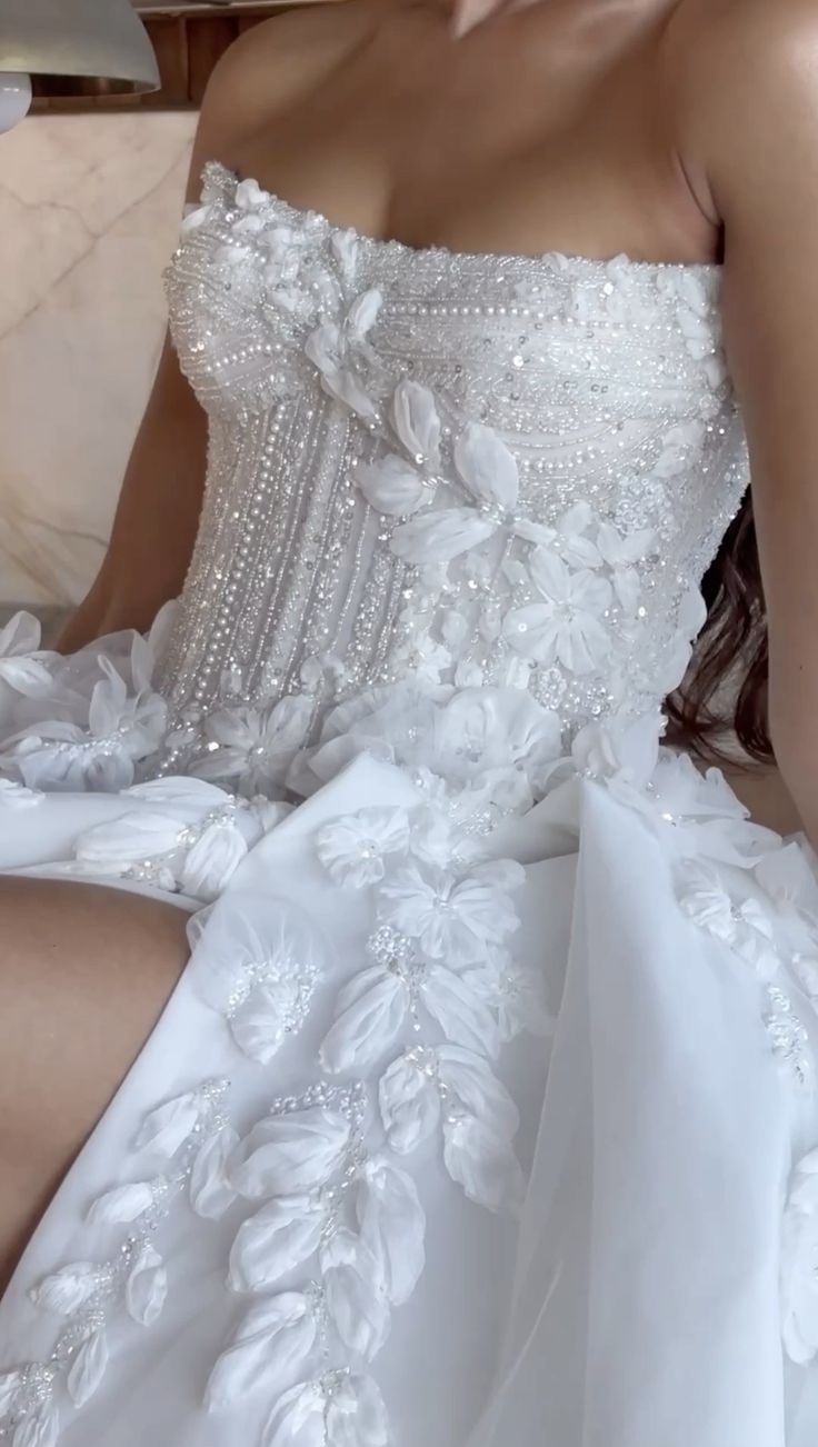 Vestido de novia etéreo, vestido de fiesta sin tirantes, encaje, blanco, con corsé, DP1178
