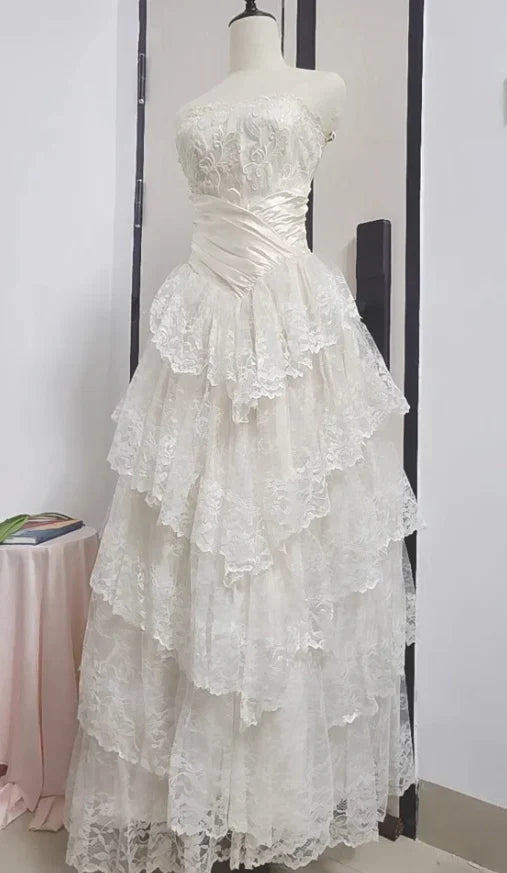 shopuniqlos--White Long Elegant Tulle Ball Gown Wedding Dress gh5565