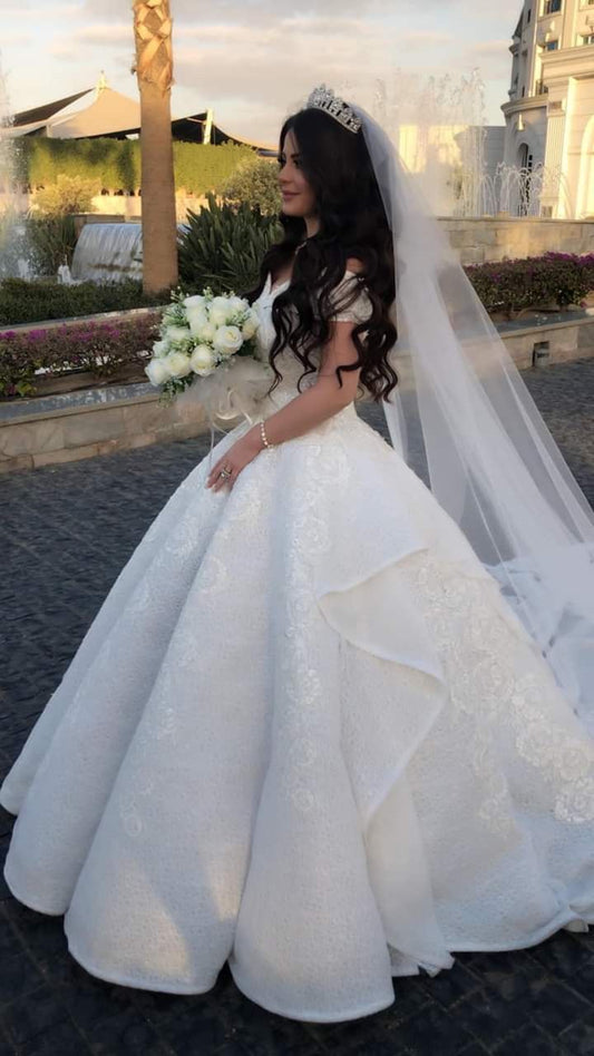 Vestido de novia vintage, vestido de fiesta con hombros descubiertos, encaje blanco, vestidos de novia minimalistas DP1191