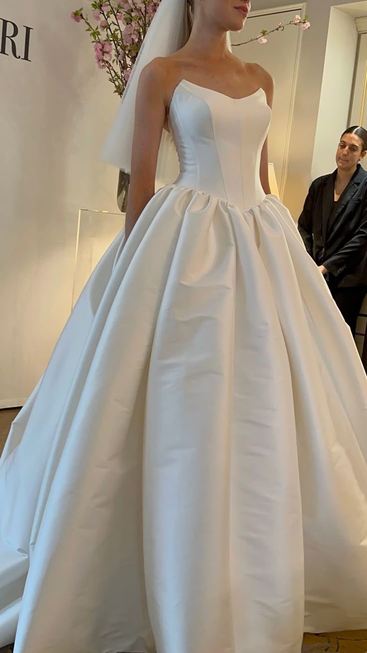 Vestido de novia clásico, vestido de fiesta, sin tirantes, de satén blanco, vestidos de novia minimalistas DP1198