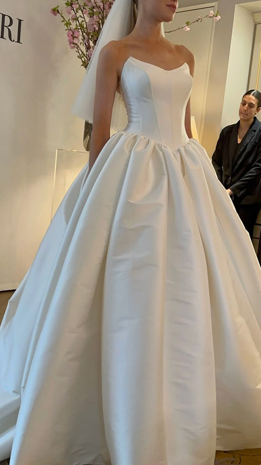 Vestido de novia clásico, vestido de fiesta, sin tirantes, de satén blanco, vestidos de novia minimalistas DP1198