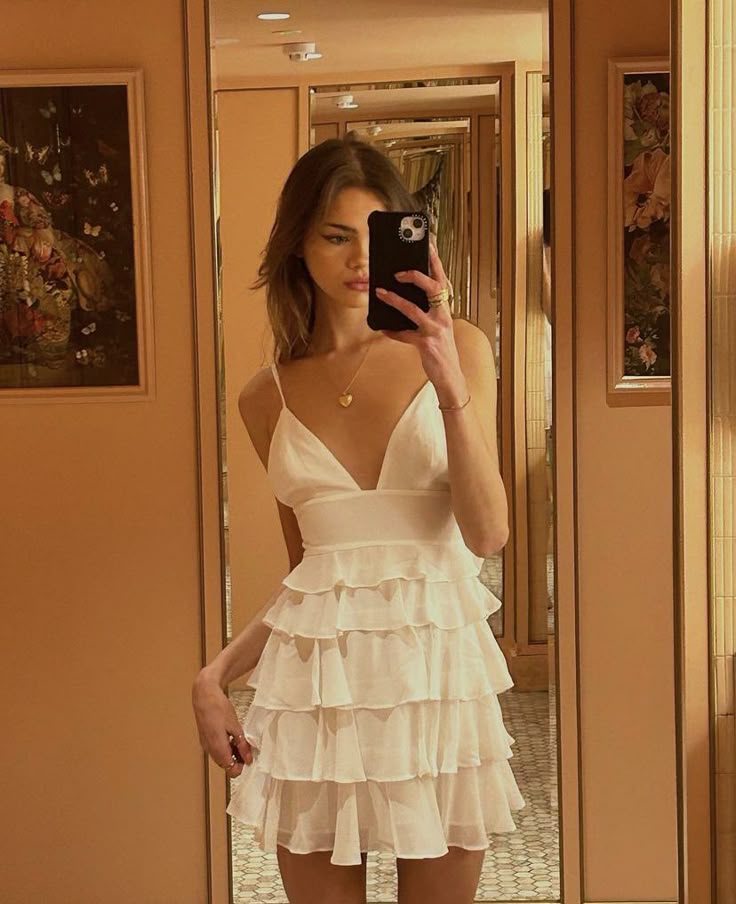 Vestido corto de verano con tirantes finos, corte A, de gasa color marfil con volantes, ideal para cumpleaños, para 18.º cumpleaños, minivestido de cóctel DP1246