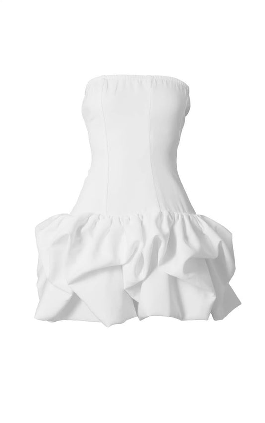 Vestido corto de verano de satén blanco sin tirantes, corte A, para cumpleaños, ideal para 19.º cumpleaños, minivestido de cóctel DP1251