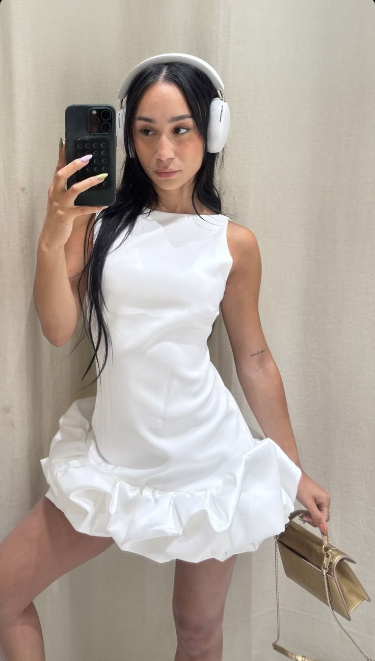 Vestido corto de satén blanco con escote en A, sencillo, para cumpleaños de verano, estilo Hoco, para fiesta de 16 años, minivestido DP1252