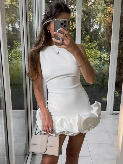 Vestido corto de satén blanco con escote en A, sencillo, para cumpleaños de verano, estilo Hoco, para fiesta de 16 años, minivestido DP1253