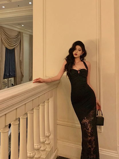 Vestido elegante de sirena con tirantes finos, color negro, para fiesta de cumpleaños número 21, ideas para vestidos de cumpleaños para mujeres (DP1281)