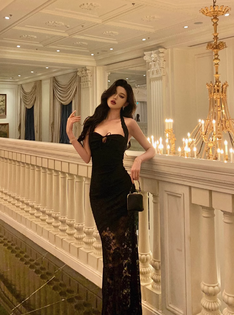 Vestido elegante de sirena con tirantes finos, color negro, para fiesta de cumpleaños número 21, ideas para vestidos de cumpleaños para mujeres (DP1281)
