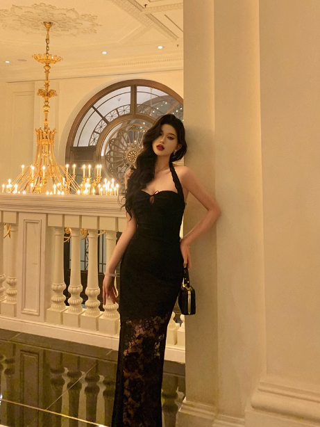 Vestido elegante de sirena con tirantes finos, color negro, para fiesta de cumpleaños número 21, ideas para vestidos de cumpleaños para mujeres (DP1281)