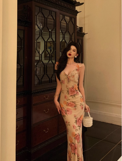 Elegante vestido de fiesta de sirena rosa con flores de gasa para 18 cumpleaños. Ideas de vestidos de cumpleaños para mujeres (DP1283).
