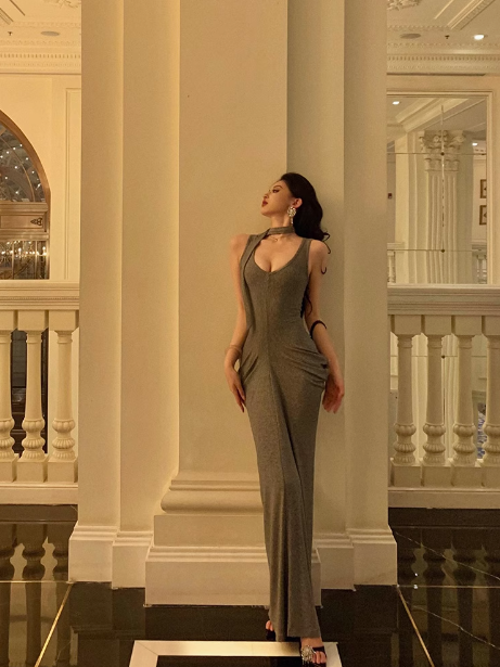 Vestido gris de sirena sexy para fiesta de 18 cumpleaños, ideas de vestidos de cumpleaños para mujeres (DP1284)