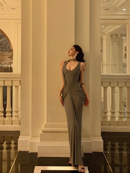 Vestido gris de sirena sexy para fiesta de 18 cumpleaños, ideas de vestidos de cumpleaños para mujeres (DP1284)