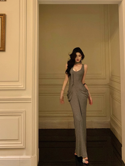 Vestido gris de sirena sexy para fiesta de 18 cumpleaños, ideas de vestidos de cumpleaños para mujeres (DP1284)