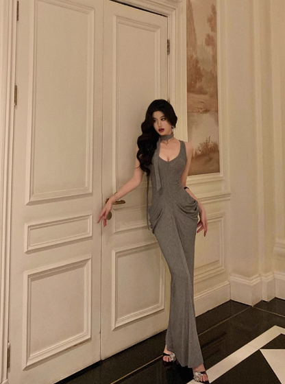 Vestido gris de sirena sexy para fiesta de 18 cumpleaños, ideas de vestidos de cumpleaños para mujeres (DP1284)