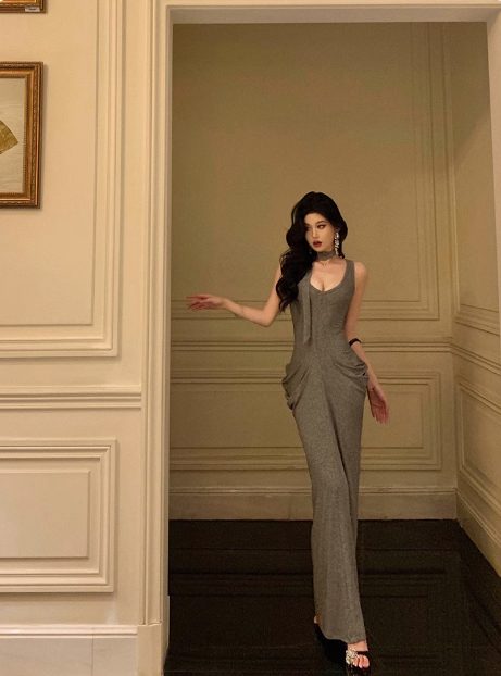 Vestido gris de sirena sexy para fiesta de 18 cumpleaños, ideas de vestidos de cumpleaños para mujeres (DP1284)