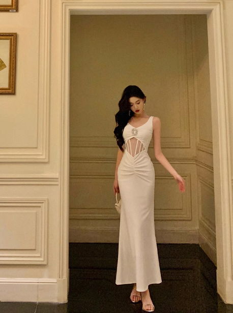 Elegante vestido blanco de sirena sin mangas para cumpleaños número 21, ideal para fiestas de cumpleaños, DP1285