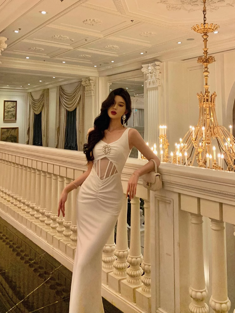 Elegante vestido blanco de sirena sin mangas para cumpleaños número 21, ideal para fiestas de cumpleaños, DP1285