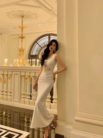 Elegante vestido blanco de sirena sin mangas para cumpleaños número 21, ideal para fiestas de cumpleaños, DP1285