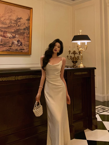 Elegante vestido de fiesta de sirena de satén color marfil sin mangas para 21 cumpleaños. Ideas de vestidos de cumpleaños para mujeres (DP1289).