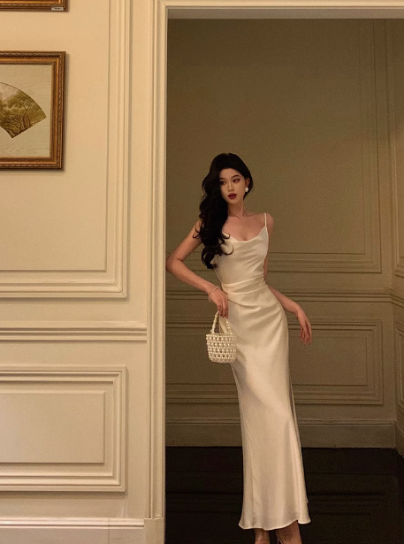 Elegante vestido de fiesta de sirena de satén color marfil sin mangas para 21 cumpleaños. Ideas de vestidos de cumpleaños para mujeres (DP1289).
