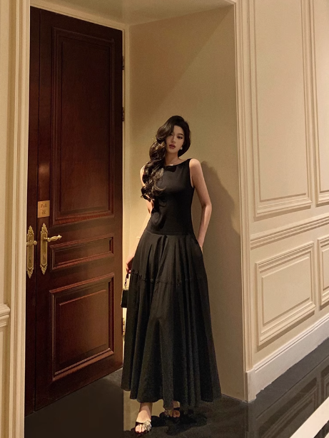 Elegante vestido negro de corte A sin mangas para cumpleaños número 21, ideal para fiestas de cumpleaños, DP1290