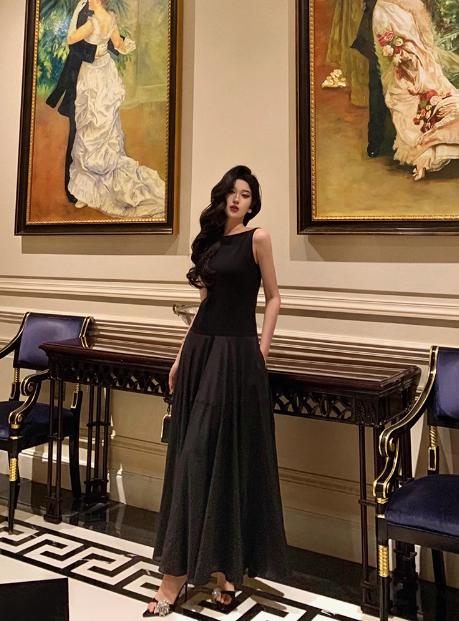 Elegante vestido negro de corte A sin mangas para cumpleaños número 21, ideal para fiestas de cumpleaños, DP1290