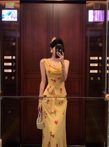 Classy Mermaid Yellow Floral Long 18th Birthday Dress Party Gown 21st Birthday Outfits Birthday Dress Ideas For Women DP1293