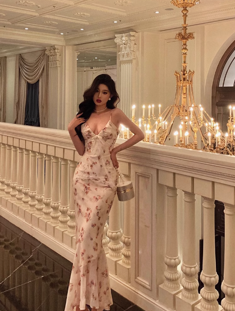 Sexy Mermaid Pink Floral Spaghetti Straps 18th Birthday Dress Party Gown Birthday Outfits Birthday Dress Ideas For Women DP1300