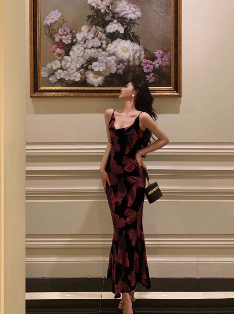 Vestido elegante de sirena con tirantes finos, rosa y negro, largo para cumpleaños número 18, atuendos para cumpleaños número 21, ideas de vestidos de cumpleaños para mujeres DP1312