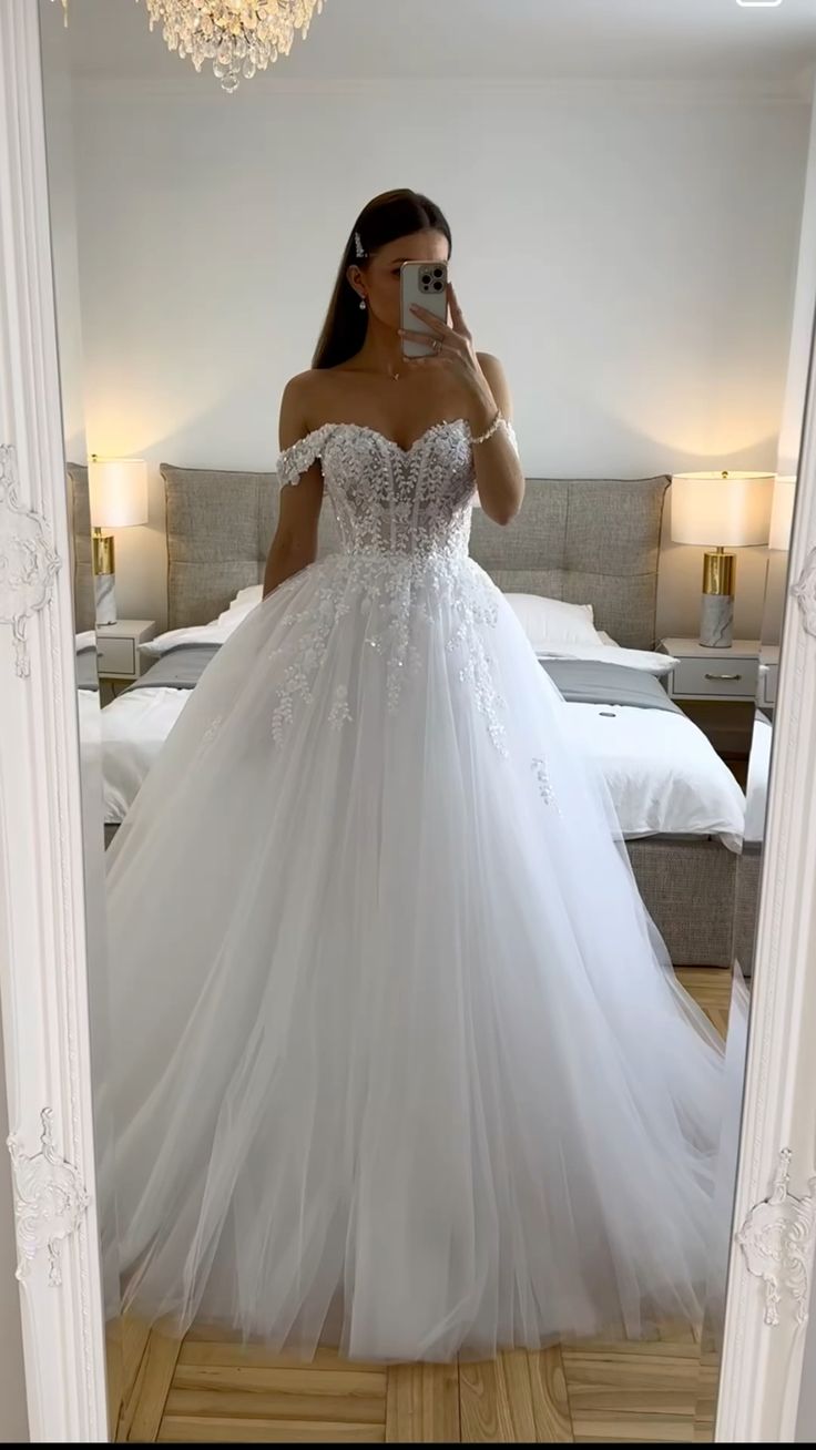 Vestido de novia etéreo, vestido de gala con hombros descubiertos, tul blanco, vestidos de novia DP1316