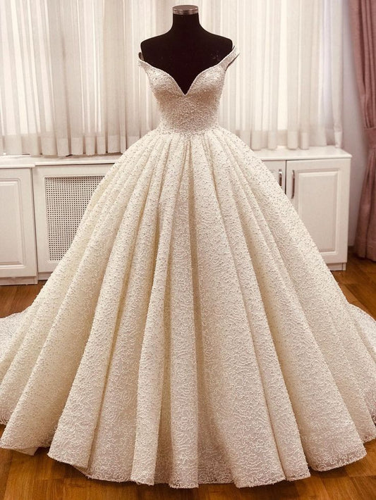 Vestido de novia etéreo, vestido de fiesta con hombros descubiertos y lentejuelas blancas, vestidos de novia DP1331