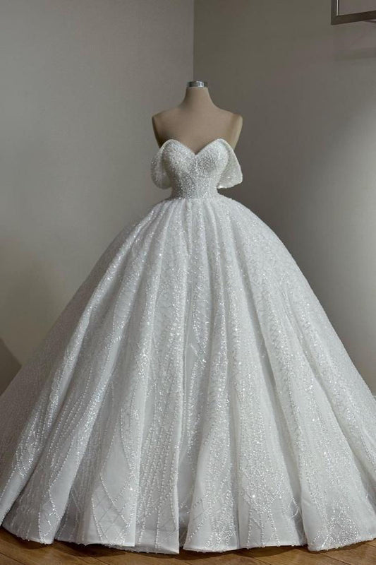 Vestido de novia etéreo, vestido de fiesta con hombros descubiertos y lentejuelas blancas, vestidos de novia DP1334