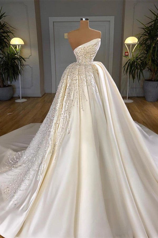 Vestido de novia clásico, de un solo hombro, de satén blanco, estilo minimalista, DP1335