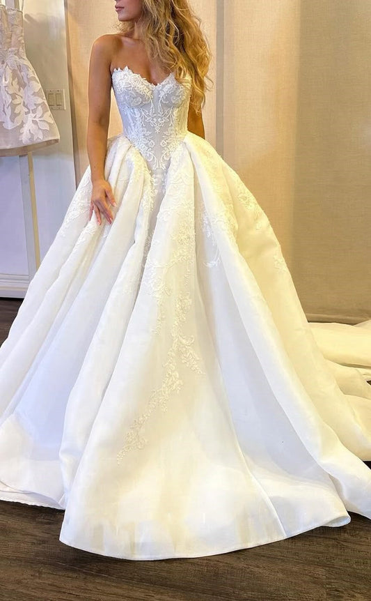 Vestido de novia clásico, vestido de baile, escote corazón, encaje, blanco, vestidos de novia minimalistas DP1336