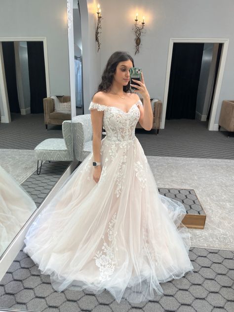 Vestido de novia etéreo, de encaje, con hombros descubiertos, blanco, DP1338