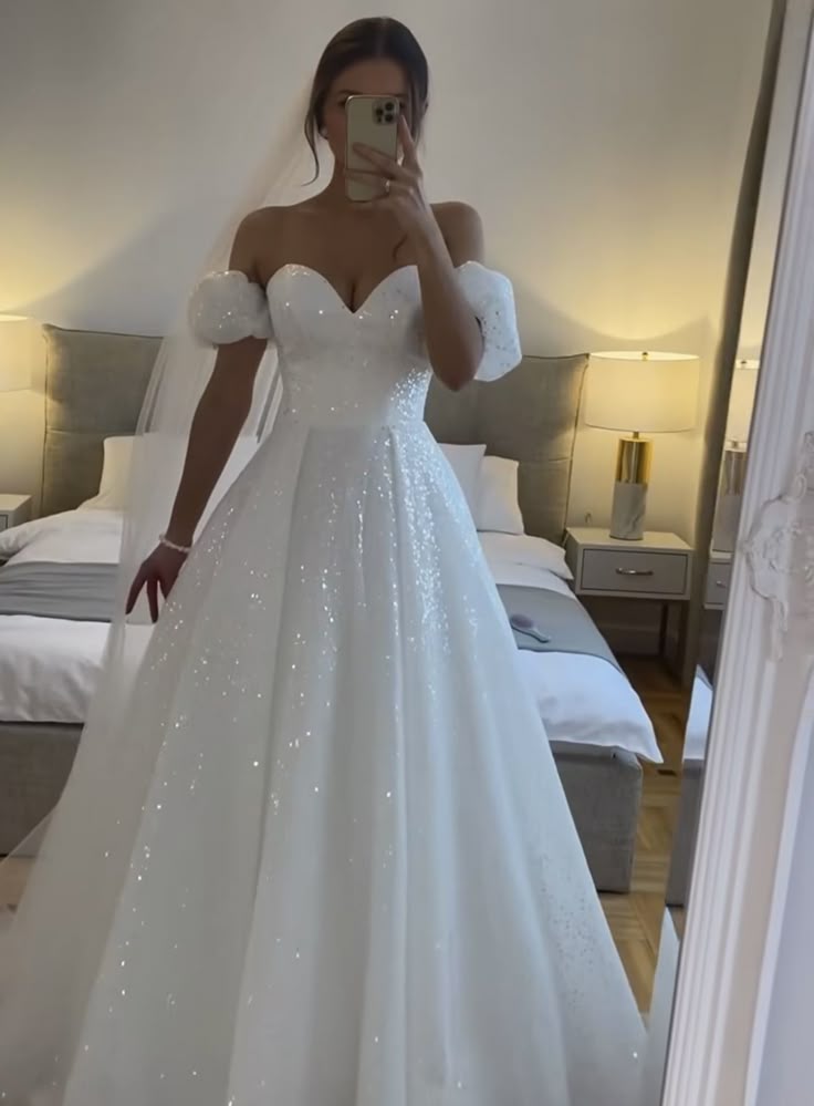 Vestido de novia clásico, vestido de fiesta, escote corazón, lentejuelas, blanco, vestidos de novia minimalistas DP1339
