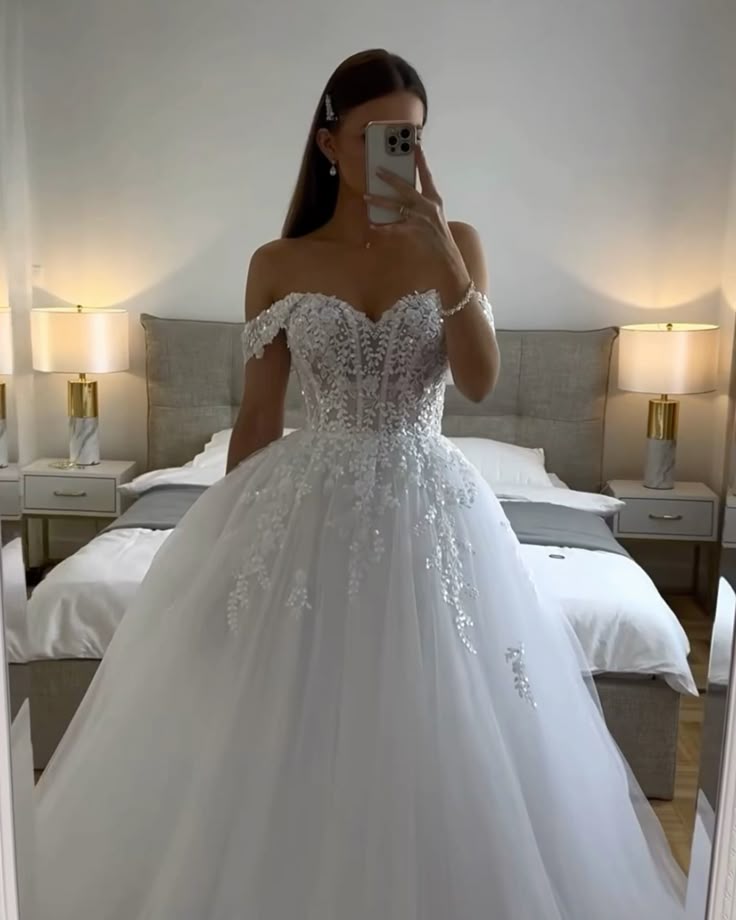Vestido de novia etéreo, vestido de fiesta con hombros descubiertos, tul blanco, vestidos de novia DP1321