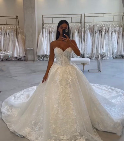 Vestido de novia clásico, vestido de fiesta, escote corazón, encaje, blanco, vestidos de novia minimalistas DP1362