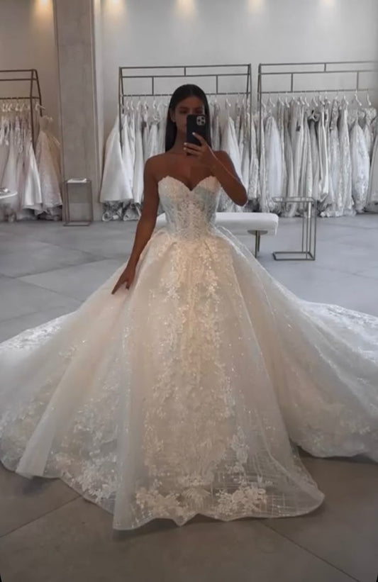 Vestido de novia clásico, vestido de fiesta, escote corazón, encaje, blanco, vestidos de novia minimalistas DP1362