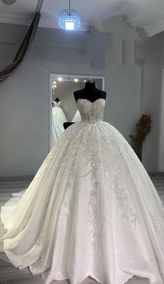 Vestido de novia clásico, vestido de baile, escote corazón, encaje, blanco, vestidos de novia minimalistas DP1366