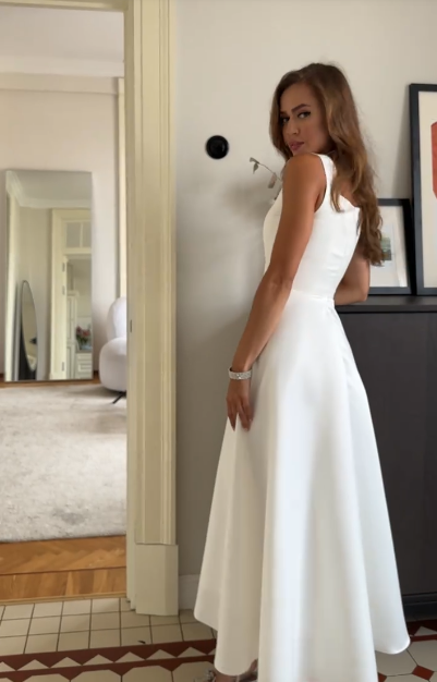 Vestido de novia clásico de corte A, cuadrado, de satén blanco, para verano, estilo minimalista, DP1370
