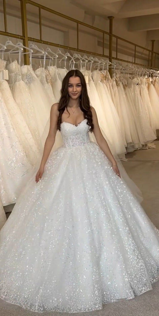 Vestido de novia clásico, vestido de fiesta, escote corazón, encaje, blanco, vestidos de novia minimalistas DP1373