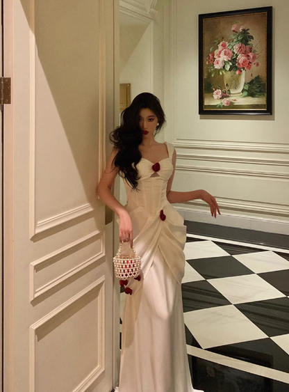 Elegante vestido de noche de satén blanco con tirantes de sirena y sin mangas para 21 cumpleaños, ideas para vestidos de cumpleaños para mujeres DP1410