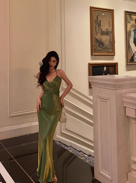 Vestido elegante de fiesta para cumpleaños número 23, con tirantes finos, verde, sin mangas, color burdeos, ideal para mujeres (DP1413)