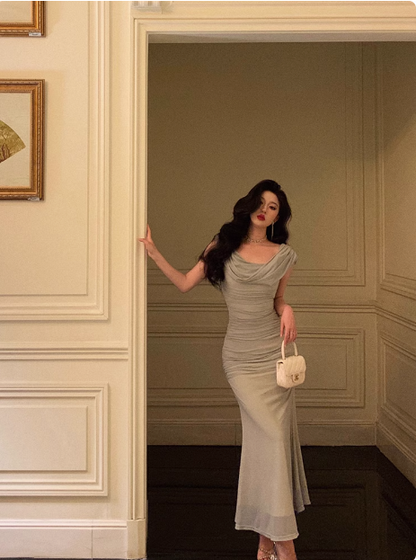 Elegante vestido de tul verde sin mangas para cumpleaños número 23. Ideas de vestidos de cumpleaños para mujeres (DP1417)