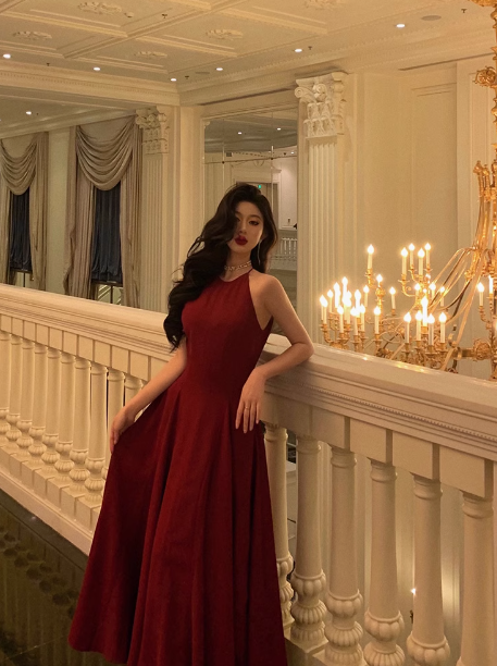 Elegante vestido rojo de corte A sin mangas para cumpleaños número 23, ideas para vestidos de cumpleaños para mujeres (DP1420)