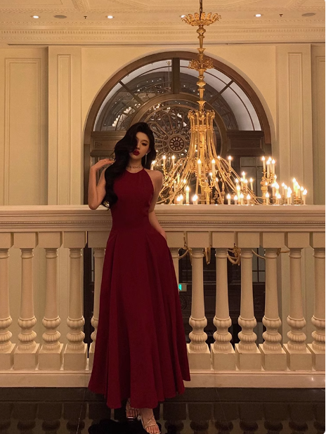 Elegante vestido rojo de corte A sin mangas para cumpleaños número 23, ideas para vestidos de cumpleaños para mujeres (DP1420)