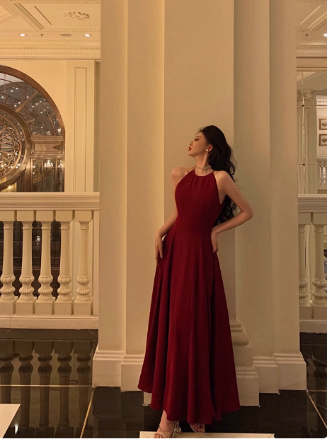 Elegante vestido rojo de corte A sin mangas para cumpleaños número 23, ideas para vestidos de cumpleaños para mujeres (DP1420)