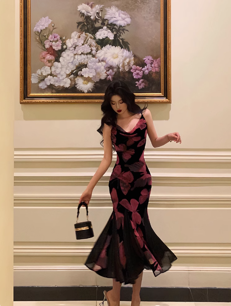 Vestido elegante de fiesta de cumpleaños número 23 con tirantes finos, de gasa floral, sin mangas, ideal para mujeres (DP1432)
